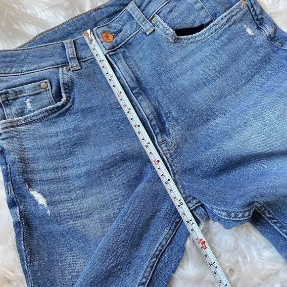 H&M Skinny Ankle Denim Jeans High Waist Raw Hem Distressed Light - Picture 12 of 14